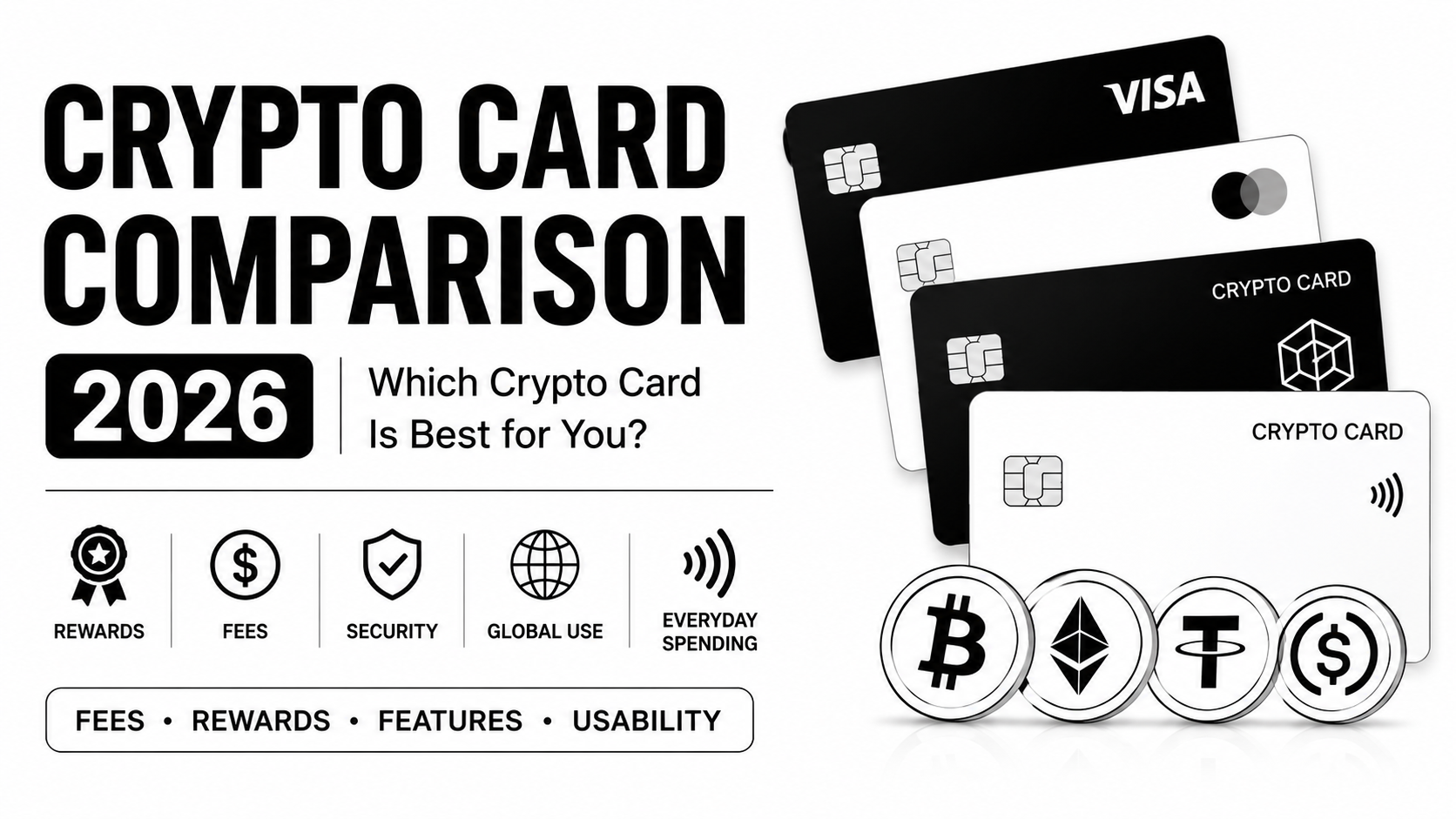 Crypto card comparison 2026 showing Ether.fi, Bybit, Gate, KAST and other crypto card options