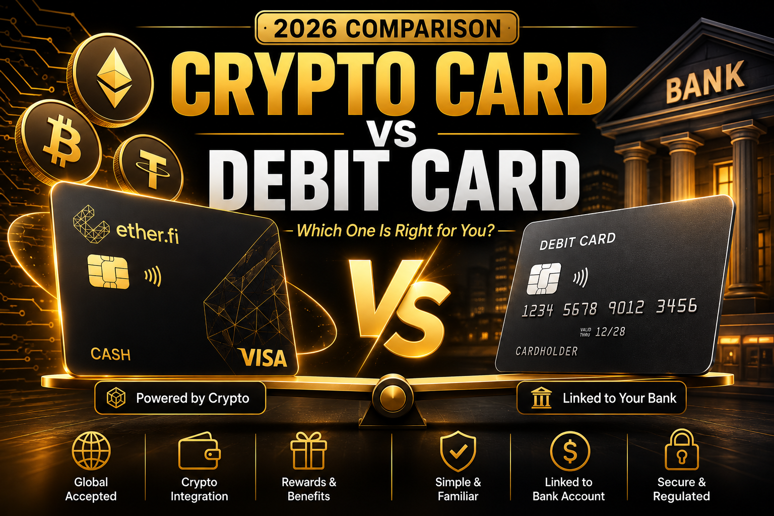 Crypto card vs debit card comparison 2026