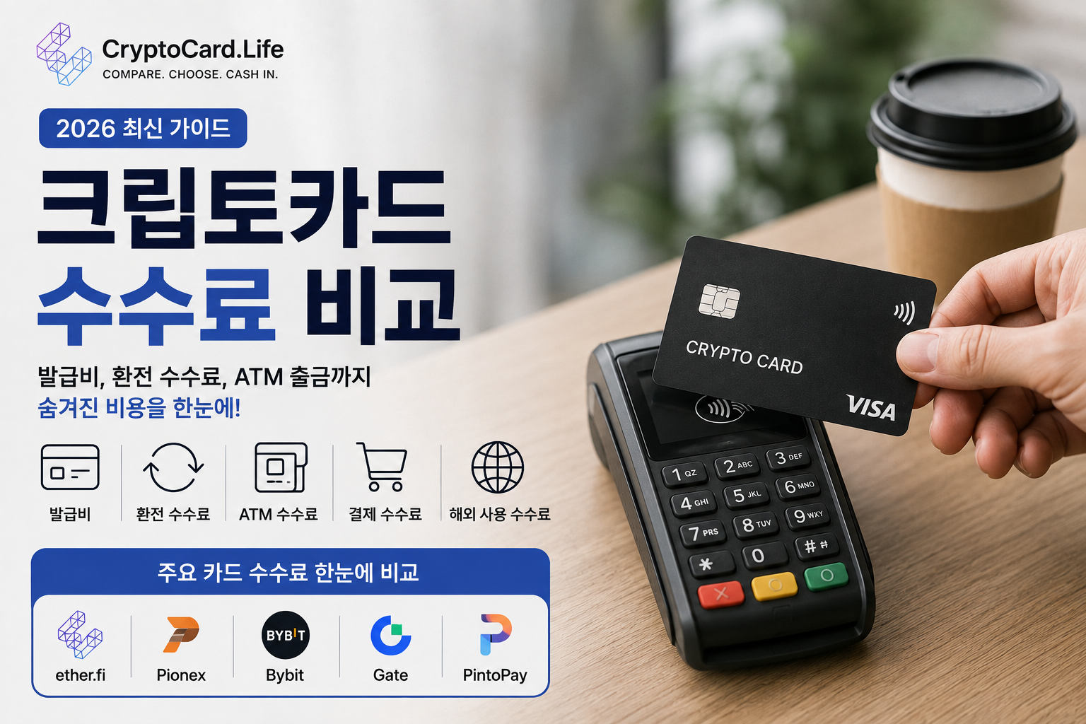 크립토카드 수수료 비교 2026 결제 환전 ATM 비용