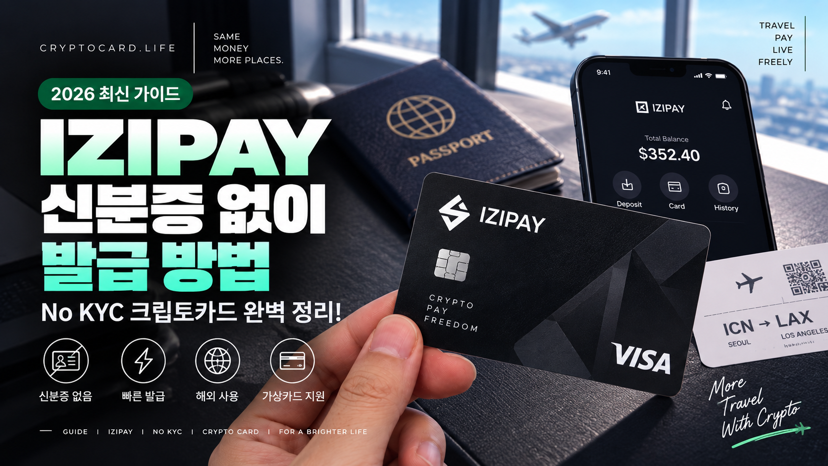 IZIPAY 신분증 없이 발급 가능한 No KYC 크립토카드 2026